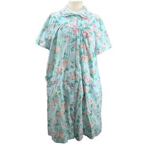 Vintage Rosa's Closet Floral Nightgown Loungewear House Dress Robe Green‎ Size M